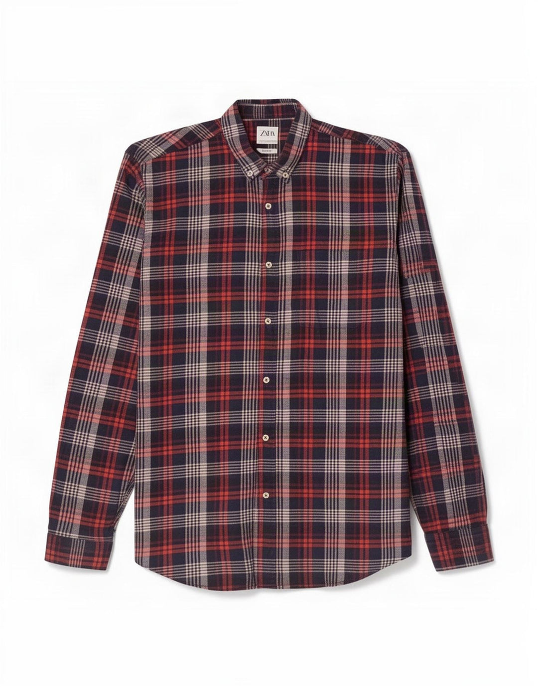 Zara Mens Relaxed Fit Flannel Shirt Large Red Check Cotton