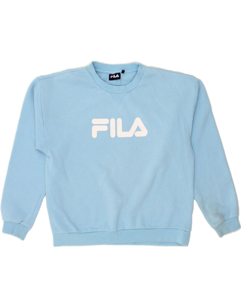 FILA Mens Graphic Sweatshirt Jumper Medium Blue Polyester | Vintage Fila | Thrift | Second-Hand Fila | Used Clothing | Messina Hembry 