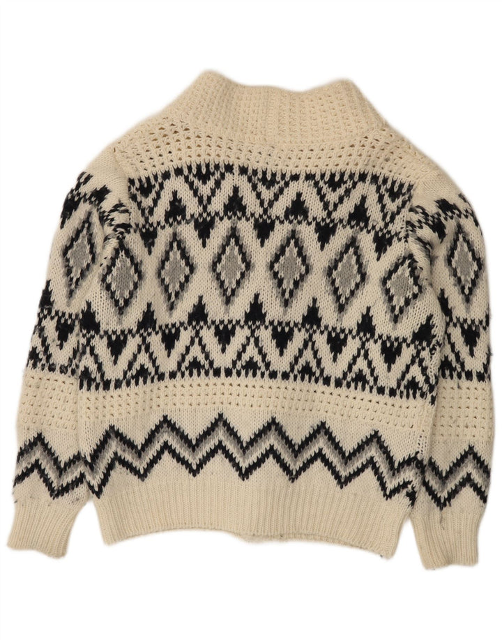 Altatensione Mens Cardigan Sweater Medium Off White Fair Isle Acrylic