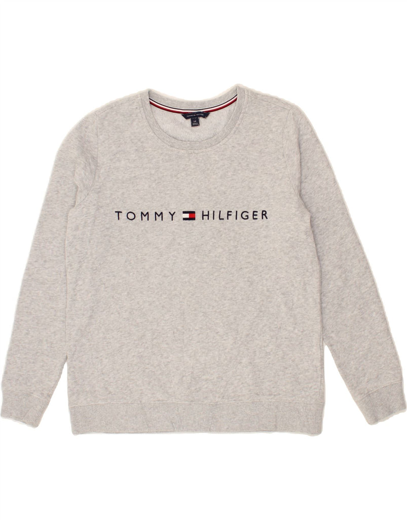 TOMMY HILFIGER Mens Graphic Sweatshirt Jumper Small Grey Flecked Cotton | Vintage Tommy Hilfiger | Thrift | Second-Hand Tommy Hilfiger | Used Clothing | Messina Hembry 