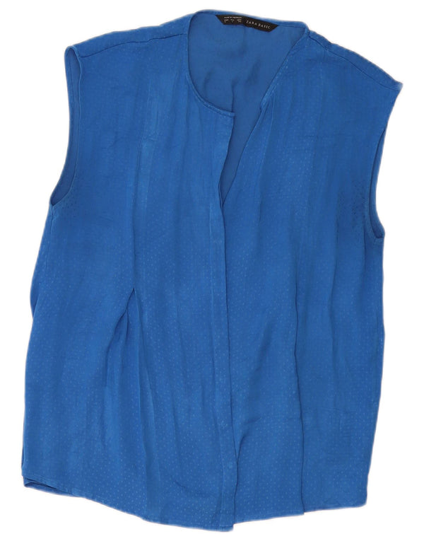 ZARA Womens Sleeveless Shirt Blouse UK 10 Small Blue Spotted