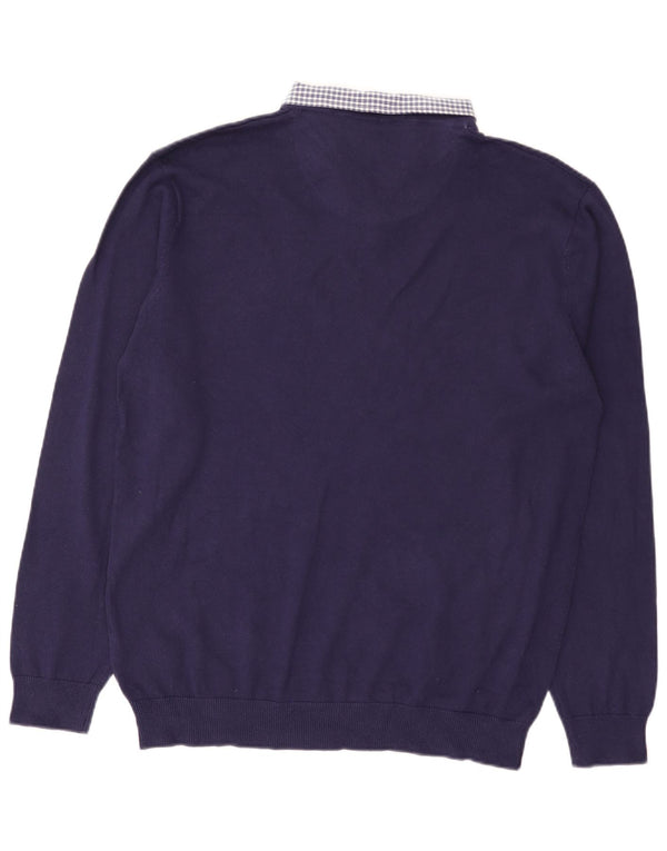 Pierre Cardin Mens V-Neck Jumper Sweater XL Navy Blue Cotton