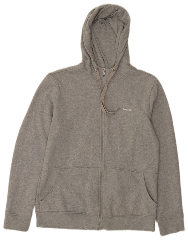 Reebok Womens Zip Hoodie Sweater UK 16/18 Large Grey Flecked Cotton