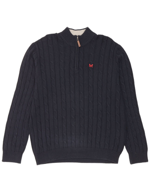 Crew Clothing Mens Zip Neck Jumper Sweater 2XL Navy Blue Cotton
