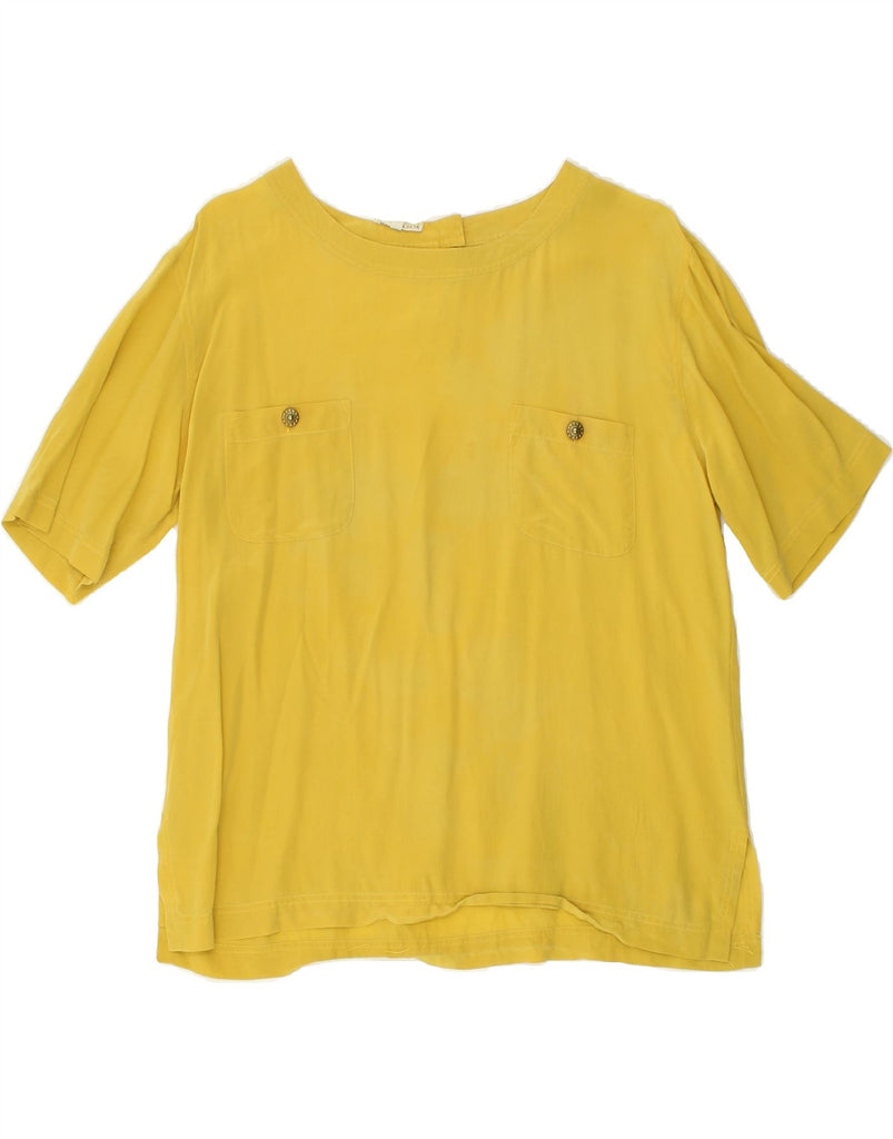 VINTAGE Womens Blouse Top UK 16 Large Yellow Silk | Vintage Vintage | Thrift | Second-Hand Vintage | Used Clothing | Messina Hembry 