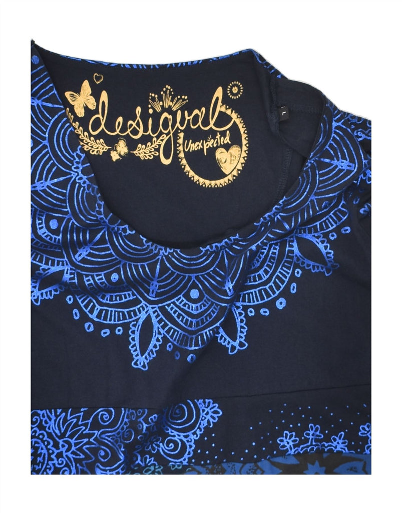 DESIGUAL Womens Graphic A-Line Dress UK 14 Large Navy Blue Floral | Vintage Desigual | Thrift | Second-Hand Desigual | Used Clothing | Messina Hembry 