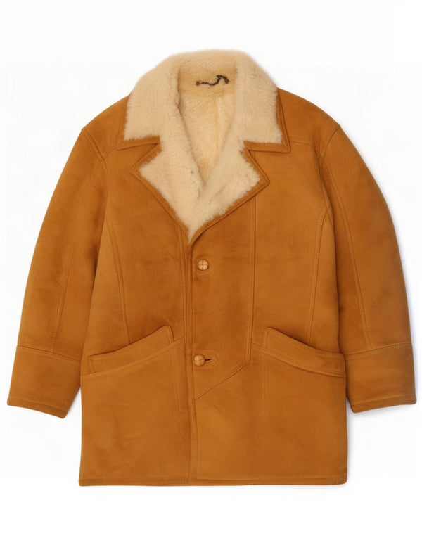 Vintage Mens Shearling Overcoat IT 48 Medium Beige Leather