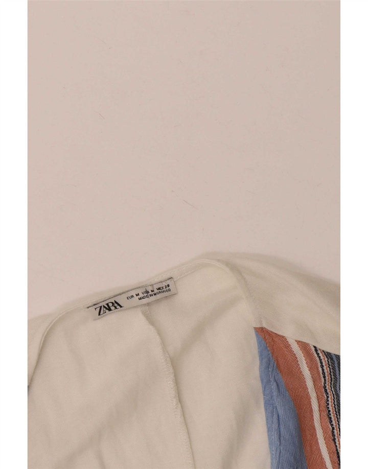 Zara Womens Front Tie Blouse Top UK 14 Medium White Striped