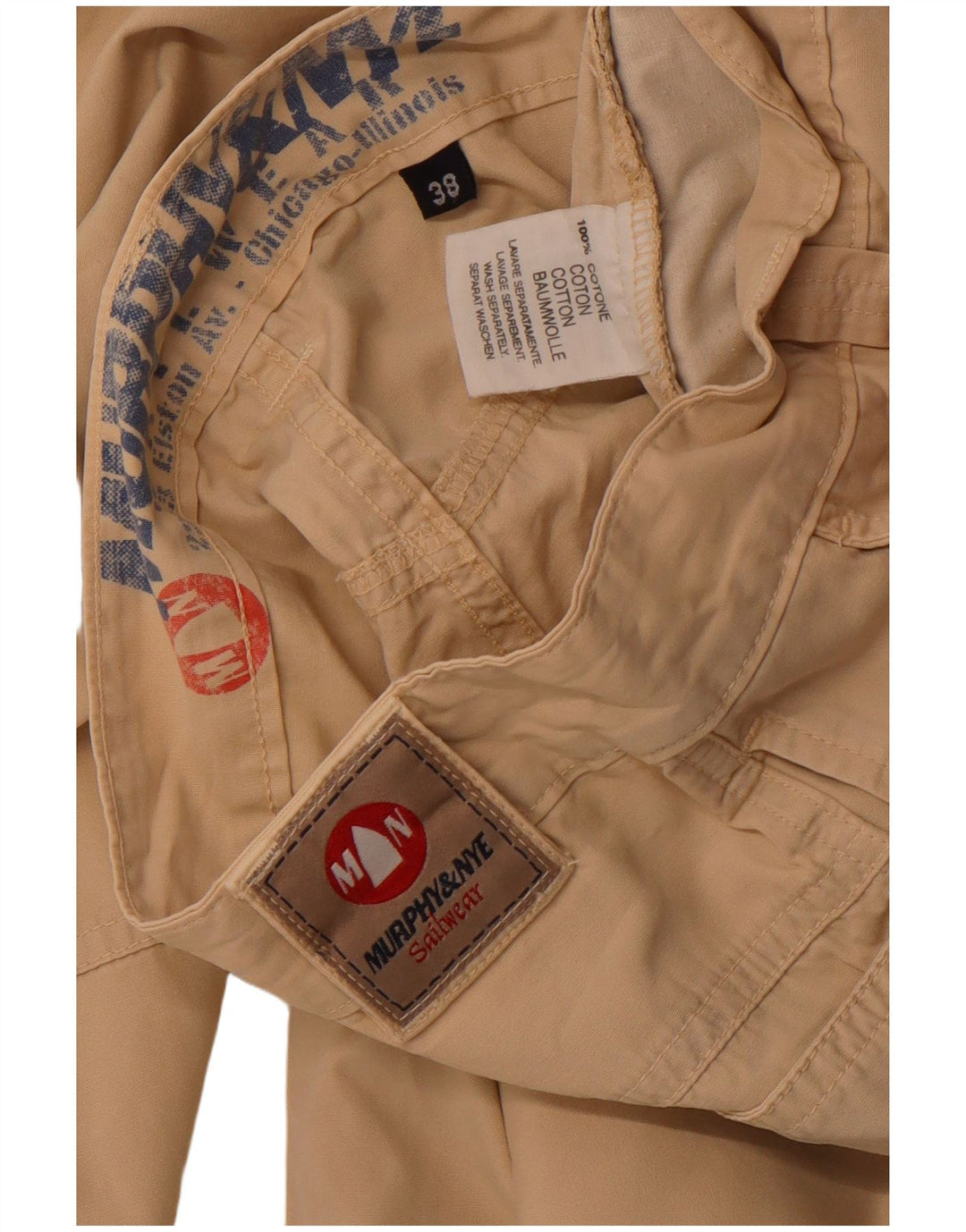 MURPHY & NYE Mens Sailwear Straight Chino Trousers W38 L31 Beige Cotton