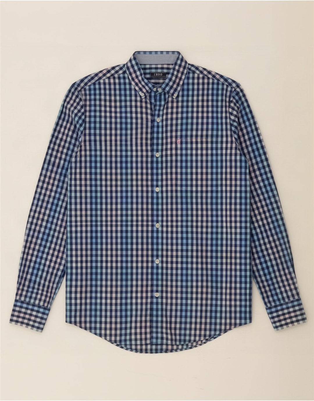 Izod Mens Shirt Small Blue Gingham Cotton