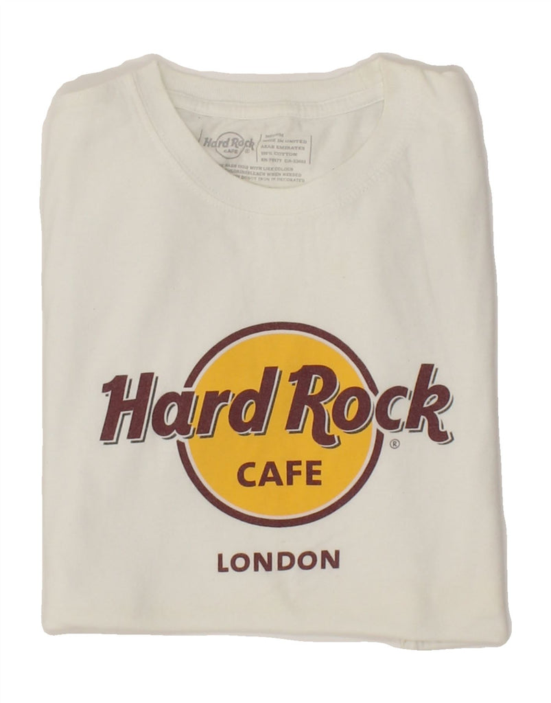 HARD ROCK CAFE Womens London Graphic T-Shirt Top UK 12 Medium White Cotton Vintage Hard Rock Cafe and Second-Hand Hard Rock Cafe from Messina Hembry 