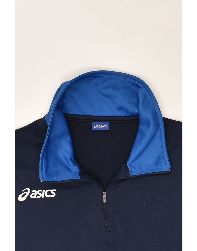 ASICS Mens Zip Neck Sweatshirt Jumper Medium Navy Blue Polyester | Vintage Asics | Thrift | Second-Hand Asics | Used Clothing | Messina Hembry 