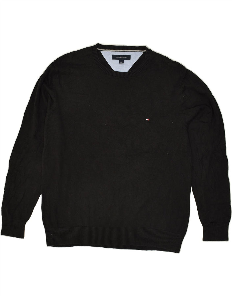 TOMMY HILFIGER Mens Crew Neck Jumper Sweater Large Black Cotton | Vintage Tommy Hilfiger | Thrift | Second-Hand Tommy Hilfiger | Used Clothing | Messina Hembry 