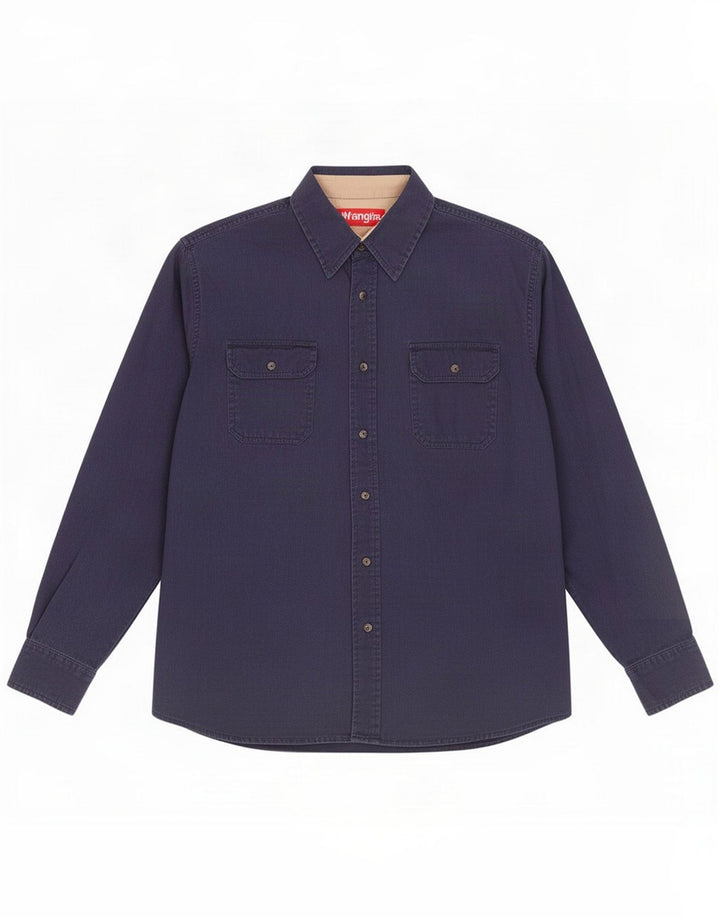 Wrangler Mens Shirt Large Navy Blue Cotton