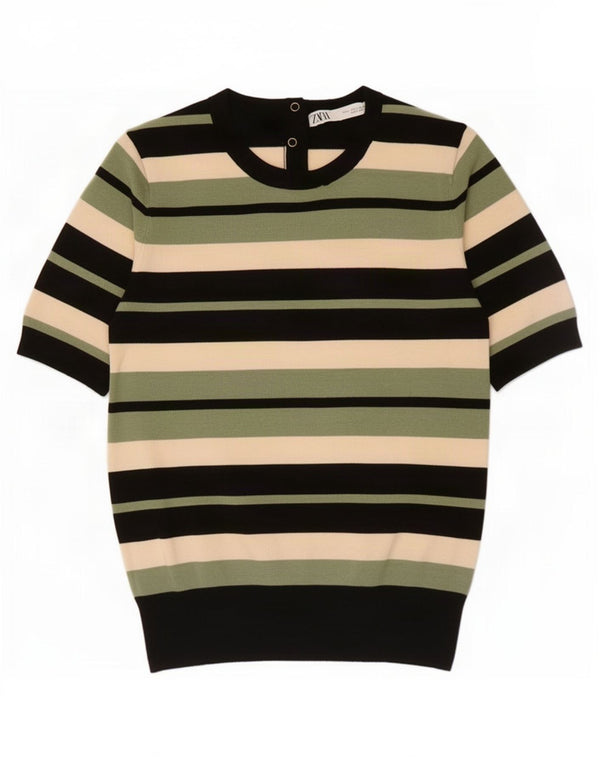 Zara Womens Boat Neck Jumper Sweater UK 14 Large Multicoloured Striped