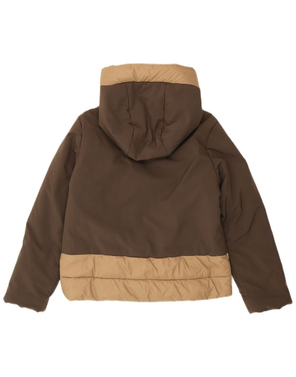 Invicta Womens Hooded Padded Jacket UK 14 Medium Brown Colourblock