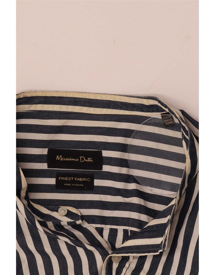 Massimo Dutti Mens Shirt 2XL Navy Blue Striped