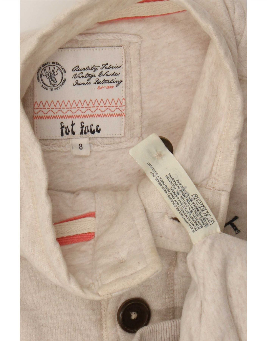 Fat Face Womens Graphic Tracksuit Top Jacket UK 8 Small Beige Cotton