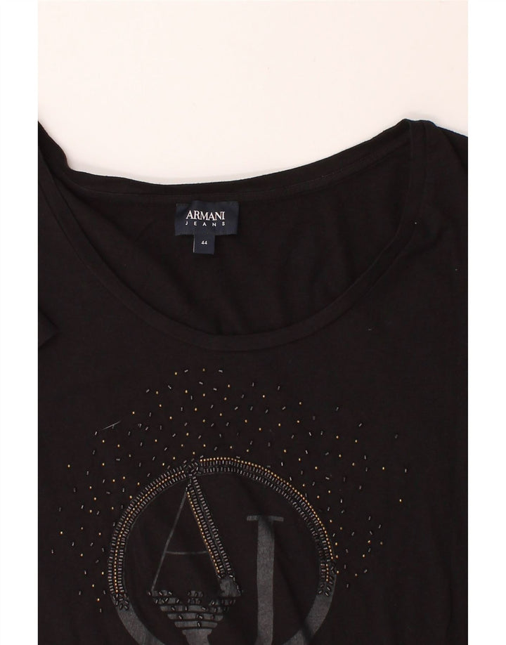 ARMANI JEANS Womens Graphic T-Shirt Top IT 44 Medium Black Cotton Vintage Armani Jeans and Second-Hand Armani Jeans from Messina Hembry 