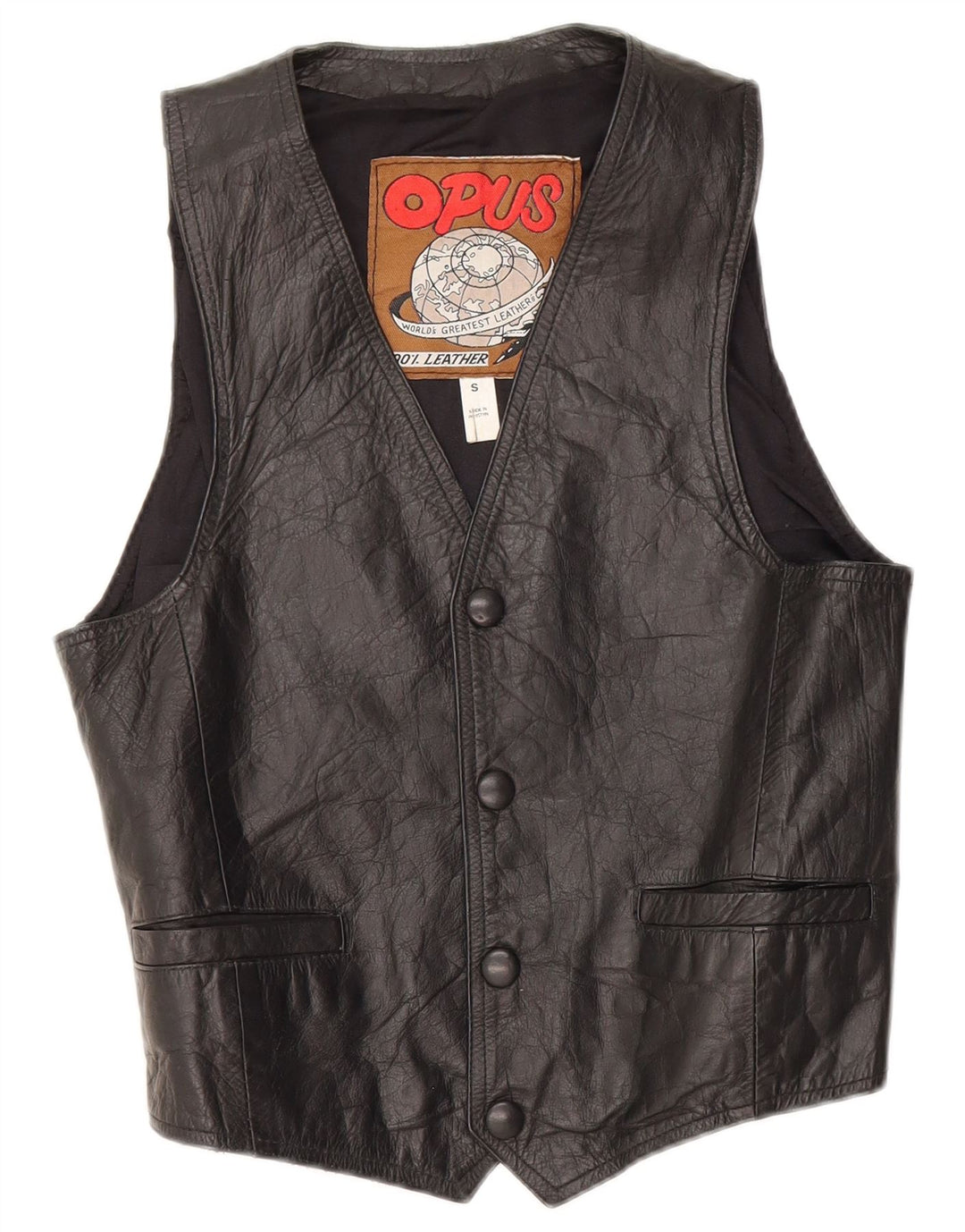 VINTAGE Mens Leather Waistcoat Small Black Leather