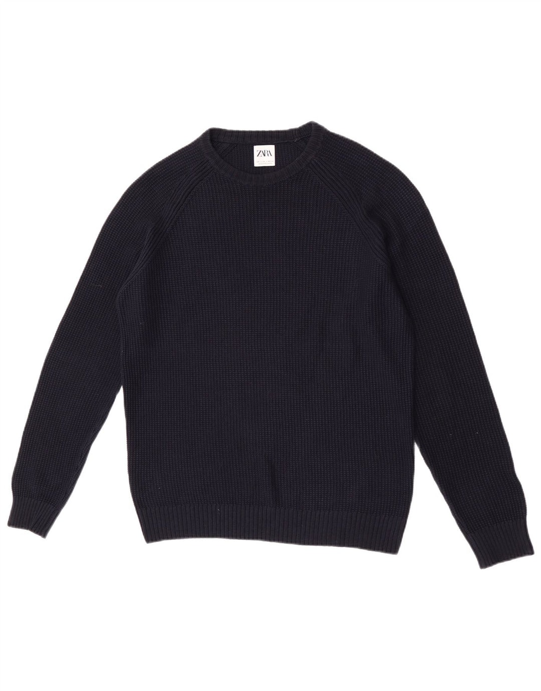 Zara Mens Crew Neck Jumper Sweater Large Navy Blue Cotton