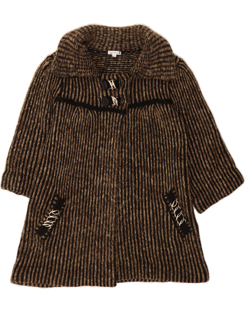 NINA MURATI Womens Overcoat UK 16 Large Brown Striped Acrylic Vintage Nina Murati and Second-Hand Nina Murati from Messina Hembry 