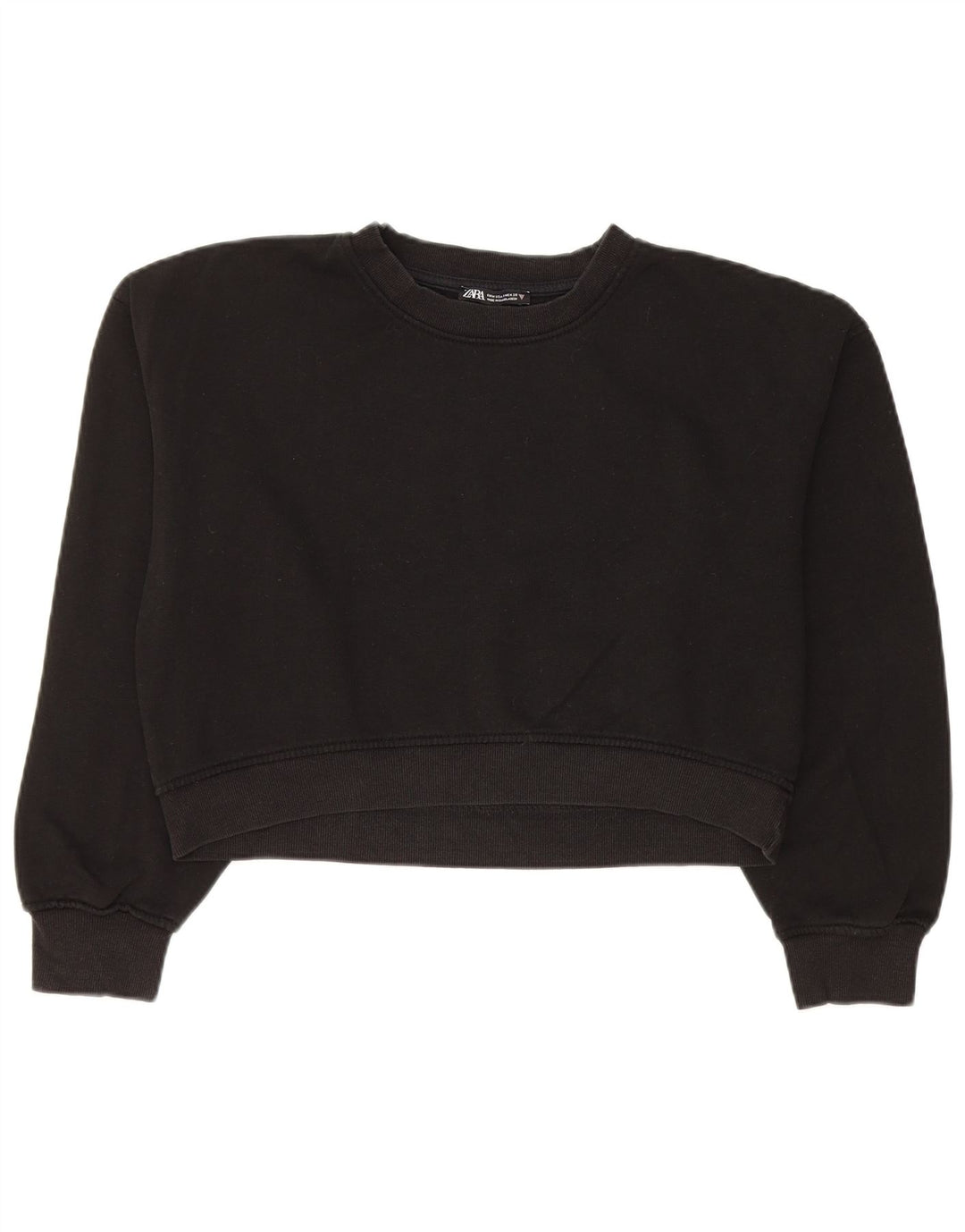 Zara Womens Crop Sweatshirt Jumper UK 14 Medium Black Cotton