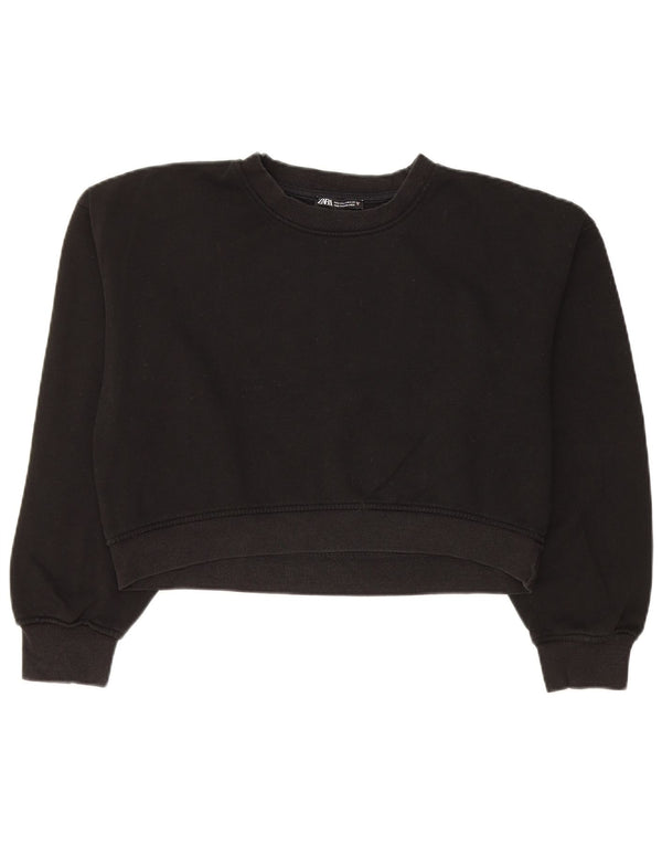 Zara Womens Crop Sweatshirt Jumper UK 14 Medium Black Cotton
