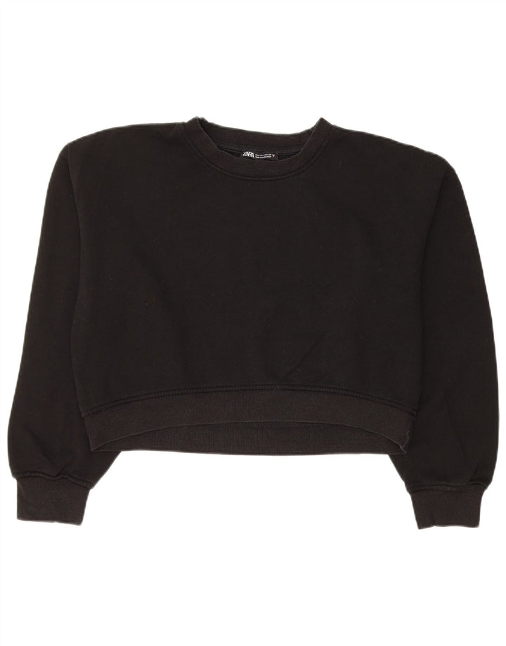 Zara Womens Crop Sweatshirt Jumper UK 14 Medium Black Cotton