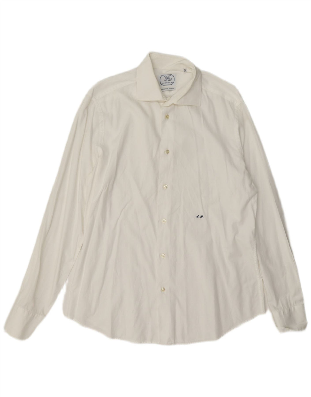 Vitali Mens Shirt Size 40 15 3/4 Medium White Cotton