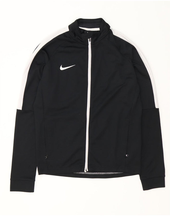 NIKE Boys Dri Fit Tracksuit Top Jacket 12-13 Years Large Black Colourblock