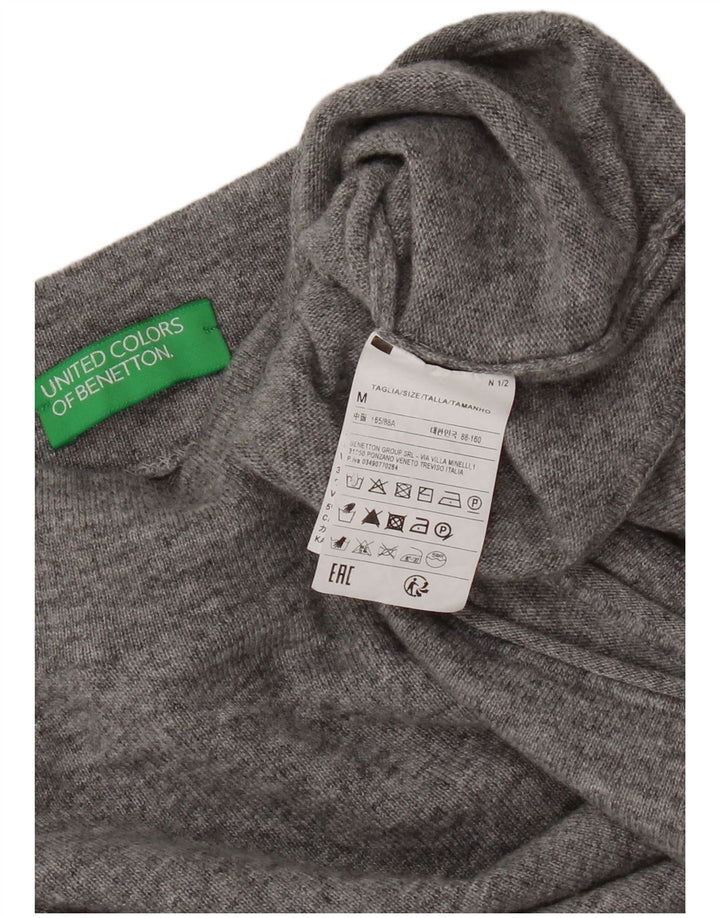 BENETTON Womens Turtle Neck Jumper Sweater UK 14 Medium Grey Polyamide