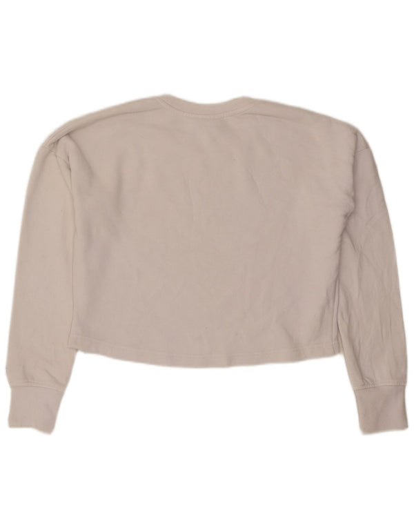 Champion Womens Oversized Crop Graphic Sweatshirt Jumper UK 10 Small White