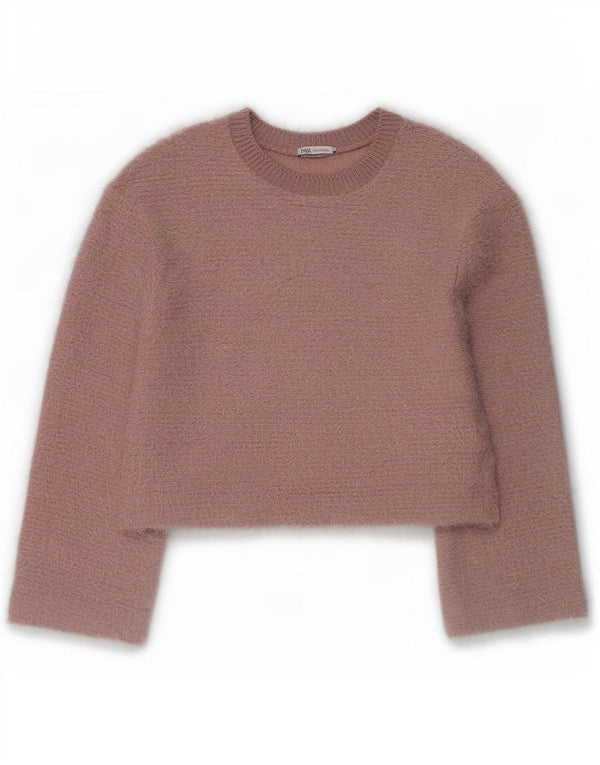 Zara Womens Crop Oversized Crew Neck Jumper Sweater UK 10 Small Pink
