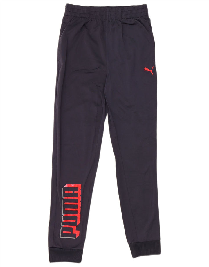 PUMA Boys Graphic Tracksuit Trousers Joggers 13-14 Years Large Navy Blue