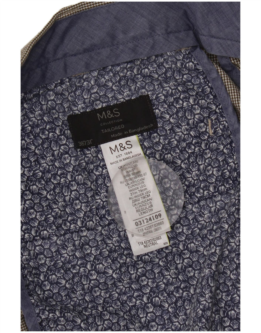 Marks & Spencer Mens Straight Suit Trousers W38 L31 Grey Houndstooth