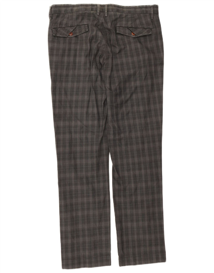 Dockers Mens Straight Chino Trousers W36 L34 Grey Check Cotton