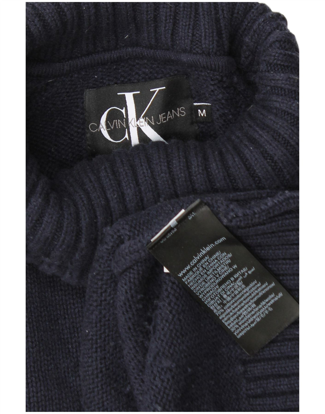 Calvin Klein Jeans Mens Roll Neck Jumper Sweater Medium Navy Blue Cotton