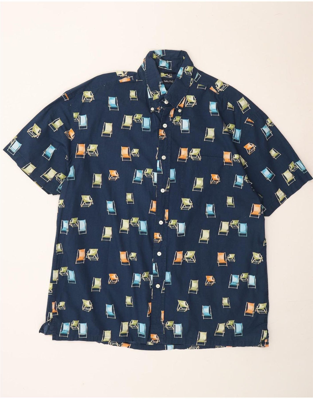 NAUTICA Mens Abstract Pattern Short Sleeve Shirt XL Navy Blue Vintage Nautica and Second-Hand Nautica from Messina Hembry 