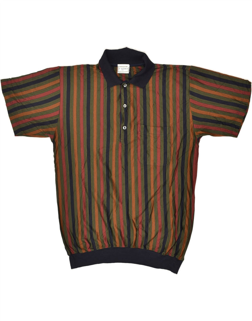 RAGNO Mens Polo Shirt UK 40 Medium Brown Striped Cotton | Vintage Ragno | Thrift | Second-Hand Ragno | Used Clothing | Messina Hembry 