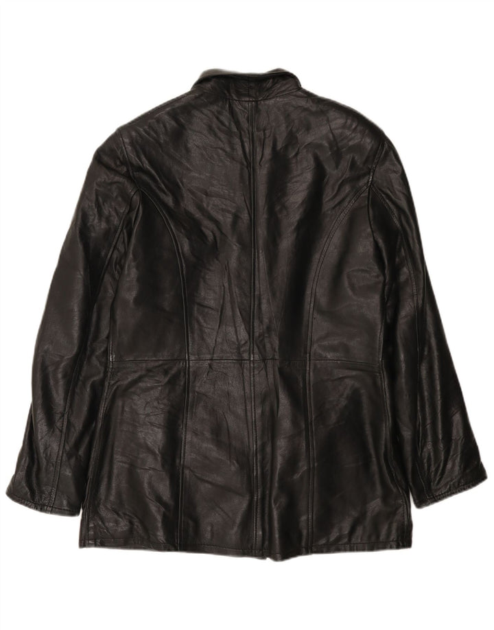 VINTAGE Womens Leather Coat UK 18 XL Black Leather