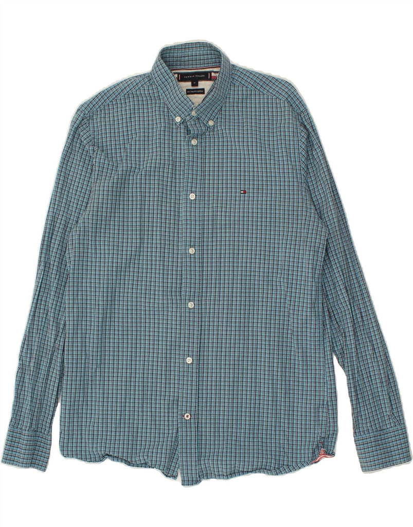 TOMMY HILFIGER Mens Shirt Medium Blue Check Cotton | Vintage Tommy Hilfiger | Thrift | Second-Hand Tommy Hilfiger | Used Clothing | Messina Hembry 