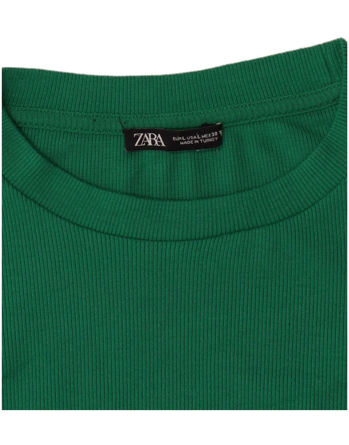 Zara Womens Crop Top Long Sleeve UK 14 Large Green