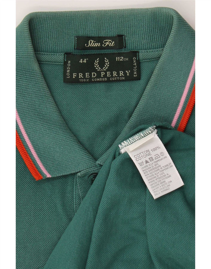 Fred Perry Mens Slim Fit Polo Shirt Medium Green Striped Cotton