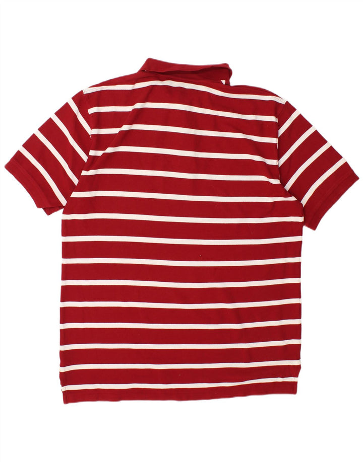 L.L.BEAN Mens Polo Shirt Large Maroon Striped Cotton