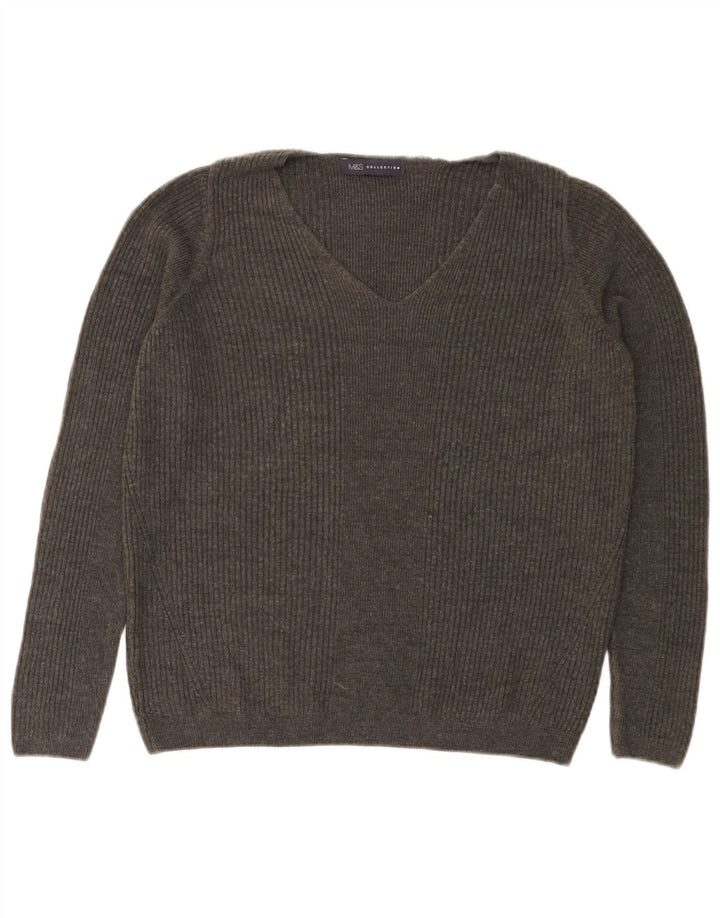 Marks & Spencer Womens V-Neck Jumper Sweater UK 14 Medium Grey