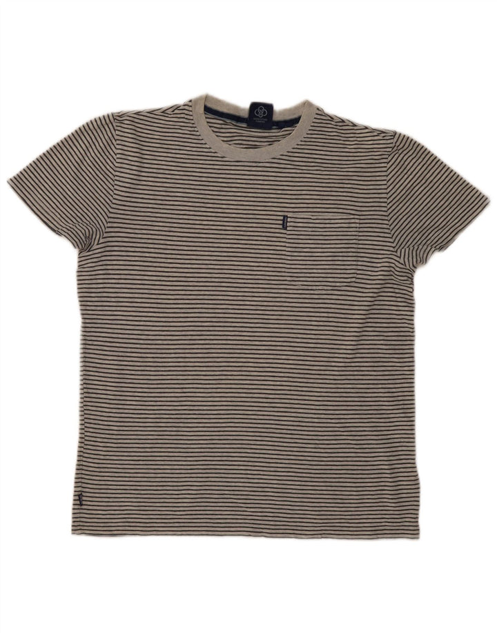 Superdry Mens T-Shirt Top Medium Grey Pinstripe Cotton