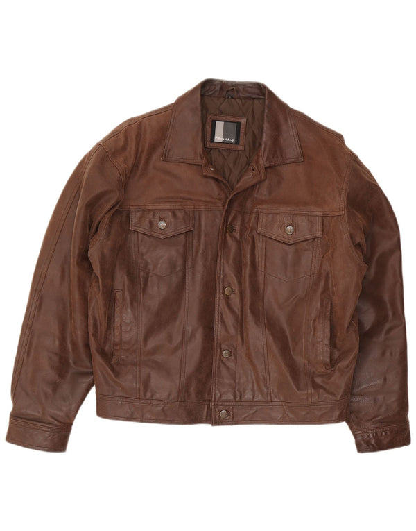 Henry Morell Mens Loose Fit Leather Jacket UK 40 Large Brown
