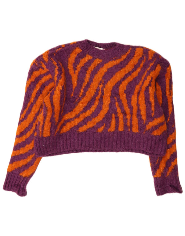 Zara Womens Crop Crew Neck Jumper Sweater UK 10 Small Multicoloured