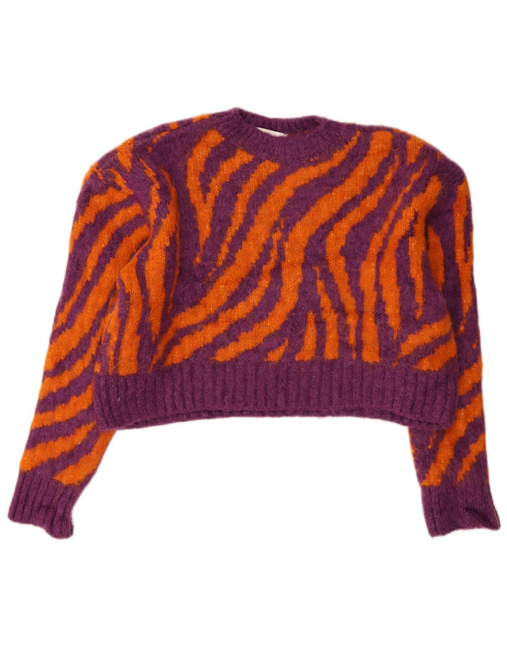 Zara Womens Crop Crew Neck Jumper Sweater UK 10 Small Multicoloured